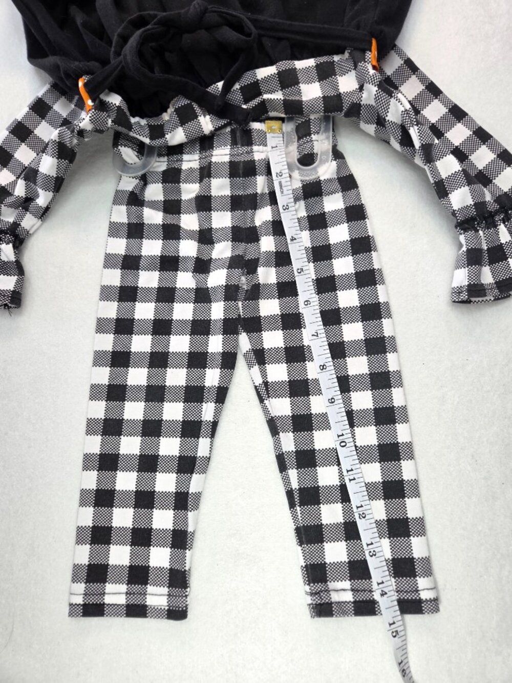 Rare Editions Black White Buffalo Plaid Pumpkin Dress Leggings Set Girls Sz 12M - Picture 6 of 9